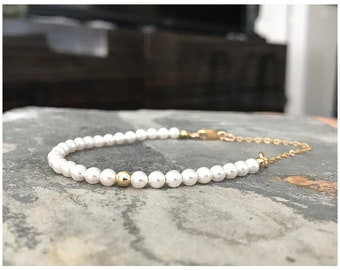 Beaded Pearl Bracelet, 14k Gold Filled or Sterling SIlver Swarovski Pearl Stacking Bracelet for Women, Jewelry Gifts for Her