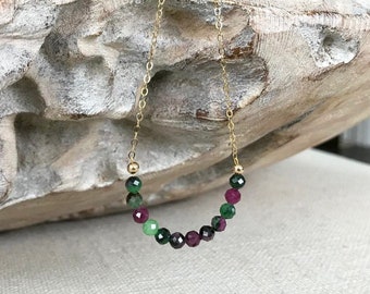 Ruby Zoisite Necklace Gold, Beaded Gemstone Layering Necklace for Women, Jewelry Gifts for Her