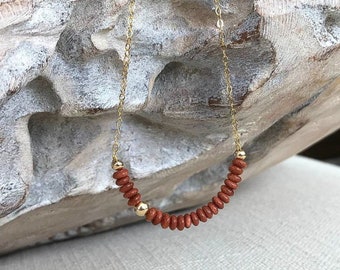Brown Goldstone Necklace Gold, Sparkly Gemstone Layering Necklace for Women, Jewelry Gifts for Her