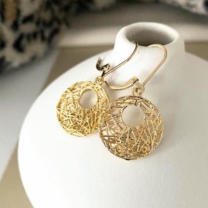 Dainty Gold Filigree Earrings: 24k Gold-Plated Mesh, 14k Gold-Filled