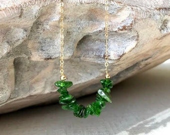 Natural Green Stone Necklace, Chrome Diopside Necklace, Gemstone Layering Necklace Gold Filled or Sterling Silver