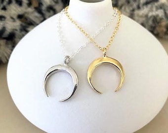 Crescent Moon Necklace, Gold or Silver Celestial Pendant, Minimalist Layering Jewelry