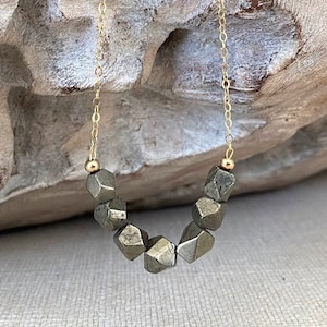 Dainty Pyrite Nugget Row Necklace: 14k Gold Filled or Sterling Silver, Gemstone Layering Necklace