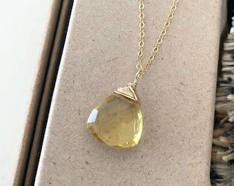 Citrine Quartz Necklace Pendant, Gold Filled Gemstone Necklace for Women, Citrine Jewelry, Minimalist Necklace, Birthday Gift for Her