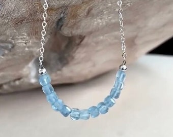 Beaded Aquamarine Necklace Sterling Silver or 14k Gold Filled , March Birthstone, Aquamarine Jewelry, Blue Stone Layering Necklace