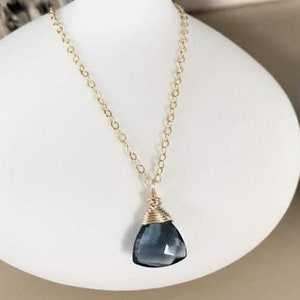 Dainty London Blue Topaz Quartz Pendant Necklace, 14K Gold Filled or Sterling Silver, Blue Gemstone Necklace, Minimalist Layering Jewelry