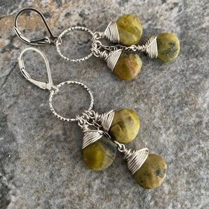 Yellow Turquoise Dangle Earrings: Gemstone Cluster Hoops, Vermeil Gold or Sterling Silver