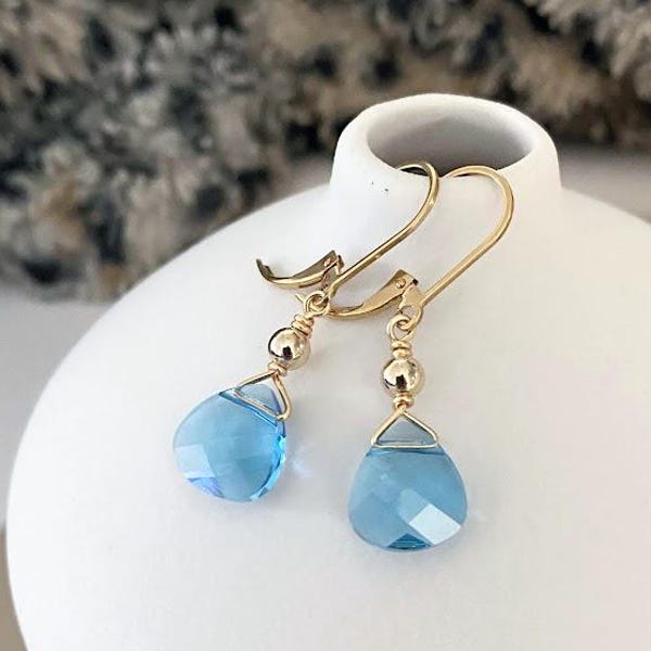 Pendientes de lágrima de aguamarina, delicados cristales colgantes dorados o plateados, joyería minimalista para el día a día.