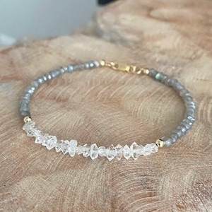 Herkimer Diamond Bracelet – Raw Crystal in 14k Gold Filled or Sterling Silver, Dainty Labradorite Jewelry Gift for Her