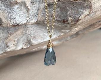 Small London Blue Topaz Quartz Pendant Necklace, Gold Filled or Sterling Silver Gemstone Layering Necklace, Jewelry Gifts for Her