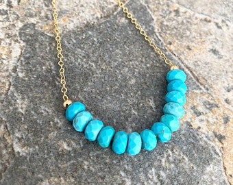 Beaded Turquoise Necklace 14k Gold Filled or Sterling Silver, Gemstone Layering Necklace,