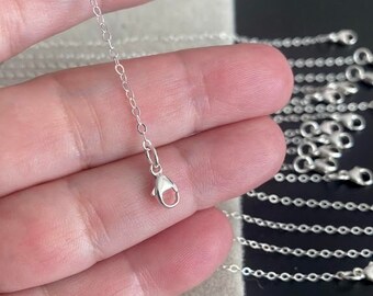 Sterling Silver Finished Chain with Lobster Claw Clasp, Simple Dainty Chain for Pendant, Customizable Length