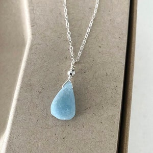 Aquamarine Necklace, Gold or Silver Necklace for Women, Small Dainty Aquamarine Pendant, Aquamarine Jewelry image 1