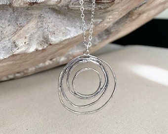 Large Concentric Circle Pendant Necklace, Sterling Silver Tiered Nesting Circle Layering Necklace, Jewelry Gifts for Her