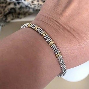 Gold and Silver Bali Bead Bracelet, Mixed Metal Bracelet for Women, Two Tone Crystal Rhinestone Bracelet, Elegant Jewelry Gifts for Her