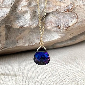 Swarovski Sapphire Blue Crystal Necklace, 14k Gold Filled or Sterling Silver Teardrop Pendant Necklace, Minimalist Layering Necklace