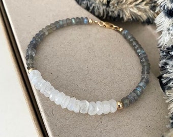 Beaded Moonstone and Labradorite Bracelet, Gold Filled or Sterling Silver Gemstone Bracelet for Women, Jewelry Gifts for Her