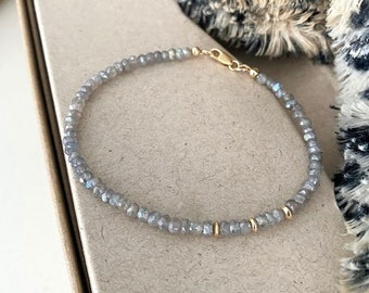 Beaded Labradorite Bracelet Gold, Gemstone Stack Bracelet for Women, Labradorite Jewelry