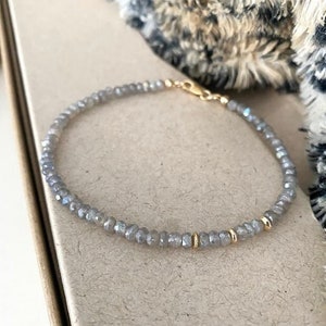 Beaded Labradorite Bracelet Gold, Gemstone Stack Bracelet for Women, Labradorite Jewelry image 4