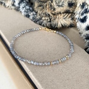 Beaded Labradorite Bracelet Gold, Gemstone Stack Bracelet for Women, Labradorite Jewelry image 3