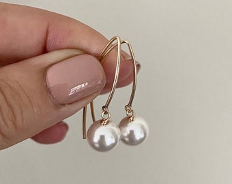 Large Pearl Dangle Earrings, Gemstone Statement Earrings, Pearl Jewelry