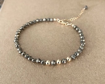 Iron Pyrite Bracelet Gold, Beaded Gemstone Stack Bracelet for Women, Pyrite Jewelry, Metallic Stone Bracelet