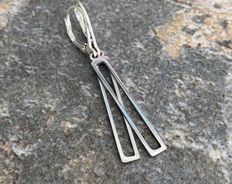 Open Rectangle Dangle Earrings Silver, Long Modern Geometric Bar Earrings, Minimalist Earrings, Silver Jewelry