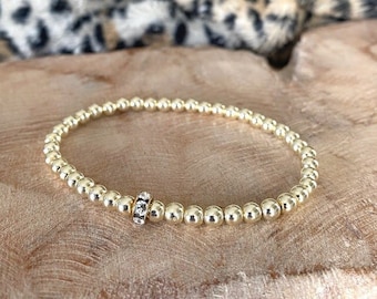 Gold Bead Stretch Bracelet, Light Gold Hematite Bracelet for Women, Gold Ball Stack Bracelet, Hematite Jewelry