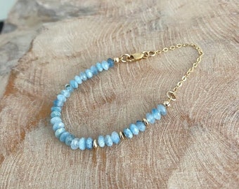 Aquamarine Bracelet Gold Filled, Dainty Blue Beaded Gemstone Bracelet, March Birthstone Gifts for Her