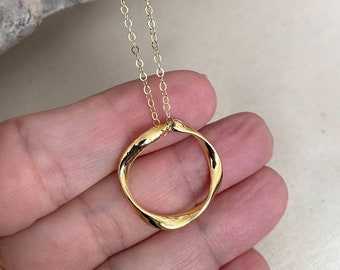 Large Twisted Circle Necklace, 24k Gold Plated Geometric Necklace, Statement Necklace, Layering Necklace for Women