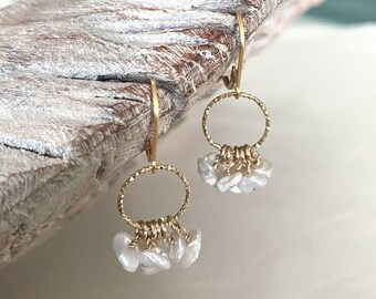 Keshi Pearl Cluster Earrings, Vermeil Gold Freshwater Pearl Hoop Dangle Earrings, Birthday Jewelry Gifts for Her