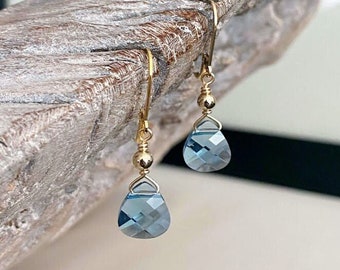 Aquamarine Earrings Swarovski Crystal, March Birthstone, Aquamarine Jewelry, Aquamarine Drop Dangle Earrings, Blue Teardrop Earrings