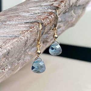 Aquamarine Earrings Swarovski Crystal, March Birthstone, Aquamarine Jewelry, Aquamarine Drop Dangle Earrings, Blue Teardrop Earrings image 1