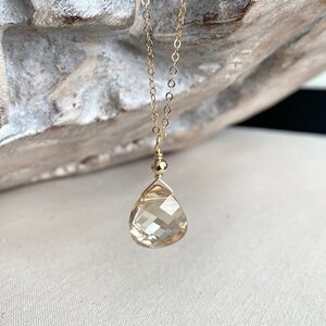 Champagne Crystal Necklace Gold or Silver, Peach Teardrop Pendant Necklace for Women, Champagne Jewelry