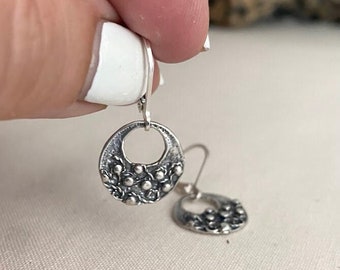 Small Flower Earrings Sterling Silver, Open Circle Charm Earrings, Everyday Earrings