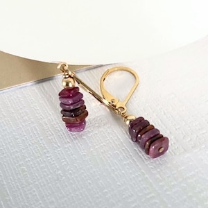 Ruby Earrings Gold or Silver, Dainty Pink Gemstone Dangle Earrings, Small Minimalist Jewelry Gift for Her, July Birthstone
