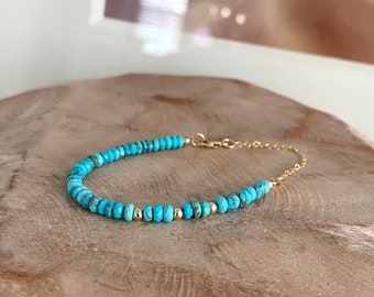 Beaded Turquoise Bracelet, 14k Gold Filled or Sterling Silver Blue Gemstone Bracelet for Women, Mother's Day Jewelry Gift for Her