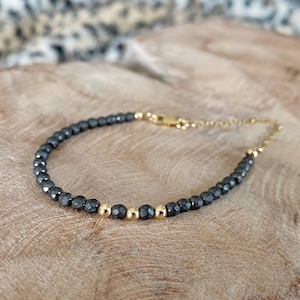 Hematite Beaded Bracelet Gold or Silver, Dainty Minimalist Bracelet, 14K Gold Filled or Sterling Silver, Layering Jewelry Gift