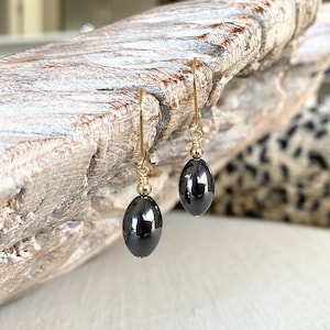 Hematite Earrings Dangle, Sterling Silver or Gold Filled Gemstone Drop Dangle Earrings, Gray Stone Earrings, Small Everyday Earrings image 1