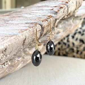 Hematite Earrings Dangle Earrings 14k Gold Filled or Sterling Silver, Dainty Gemstone Earrings, Everyday Drop Earrings, Jewelry Gift for Her