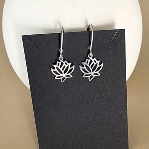 Small Lotus Flower Earrings, Natural Silver Stainless Steel Lotus Charm Earrings, Silver Flower Earrings, Minimalist Floral Earrings image 1