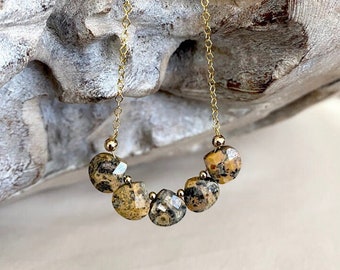 Leopard Skin Jasper Necklace 14k Gold Filled, Beaded Gemstone Layering Necklace for Women, Jewelry Gifts for Her