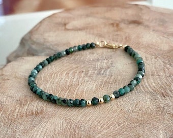 Beaded Emerald Bracelet 14k Gold Filled or Sterling Silver, Gemstone Stack Bracelet for Women, Emerald Jewelry