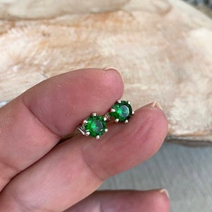 Sterling Silver Emerald Green CZ Stud Earrings, 6mm Round Gemstone Studs, May Birthstone Jewelry Gifts for Her image 1