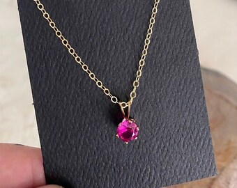 Collier solitaire rubis 14 carats, petit collier de pierres précieuses, bijoux de pierre de naissance de juillet, cadeaux pour elle