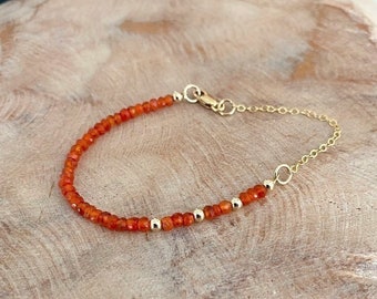 Carnelian Bracelet 14k Gold Filled or Sterling Silver, Beaded Orange Gemstone Bracelet for Women, Dainty Jewelry Gifts for Her