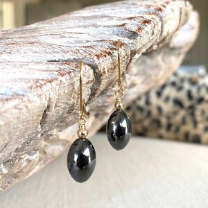 Hematite Earrings Dangle, Sterling Silver or Gold Filled Gemstone Drop Dangle Earrings, Gray Stone Earrings, Small Everyday Earrings image 6