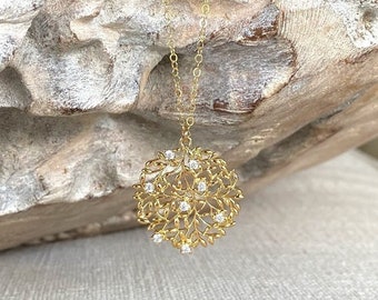 Tree of Life Necklace, Gold Filigree CZ Tree of Life Pendant, Family Tree Necklace, Nature Lover Gift