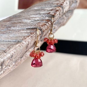 Small Red Quartz Cluster Earrings, Gold Filled Dainty Gemstone Earrings, Jewelry Gifts for Mom Wife Sister Daughter Girlfriend image 1