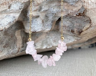 Rose Quartz Necklace Gold Filled or Sterling Silver, Beaded Gemstone Layering Necklace, Pink Stone Healing Crystal